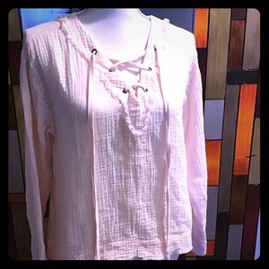 CLOTH & STONE FRAYED TRIM LIGHT PINK LACE UP